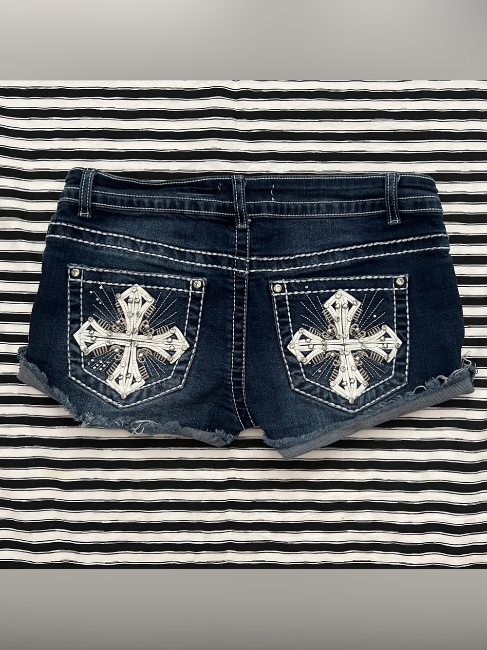 Y2K low rise cross embellished pockets